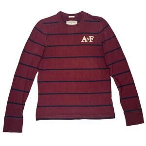 VTG Abercrombie and Fitch Maroon Stripes Muscle Long Sleeve Rugby Size L y2k
